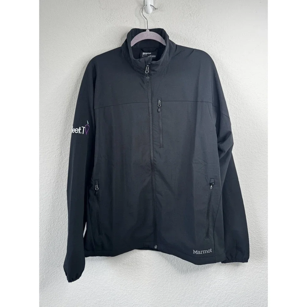 Marmot Tempo Jacket Mens L Black Full Zip Softshell Outdoor Water Resistant Logo